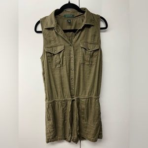 Lauren Ralph Lauren Linen Blend Romper in Olive